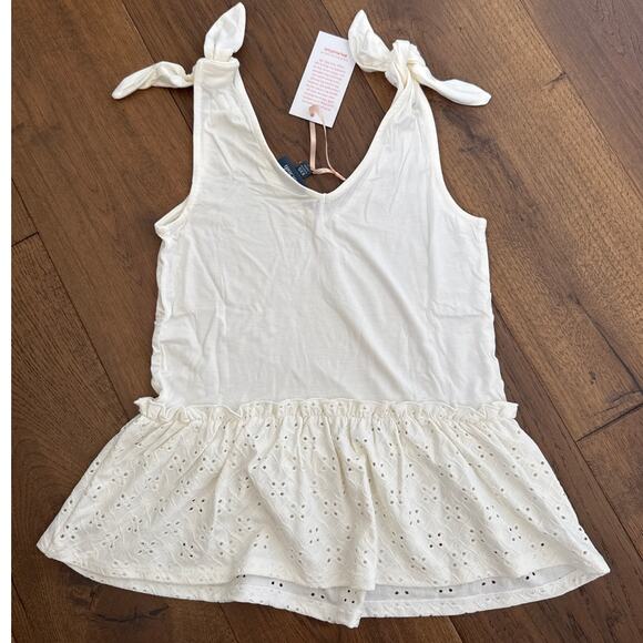 ModCloth Sleeveless Tie Shoulder Peplum Direction Knit Tank Off White XXS NWT - Picture 3 of 12